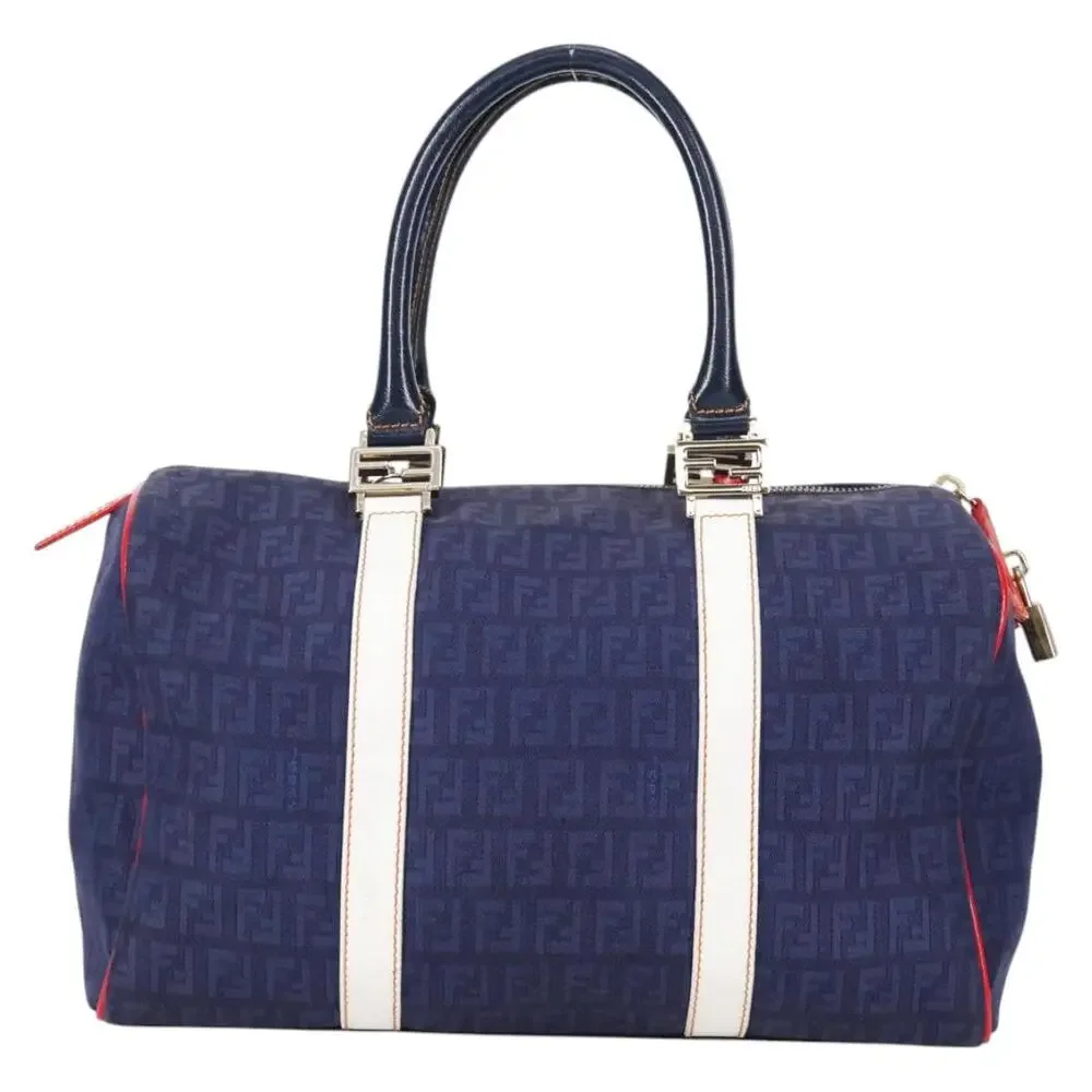 FENDI Zucchino Canvas Boston Bag Navy Gold